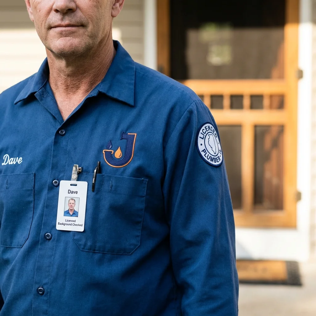Licensed plumber showing ID badge in Brunswick, NC