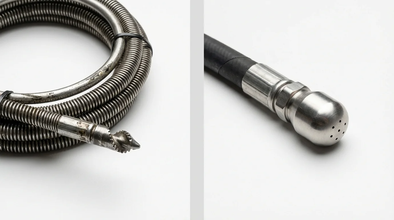 Drain snake cable and hydro jetting nozzle used for drain cleaning in Brunswick, NC