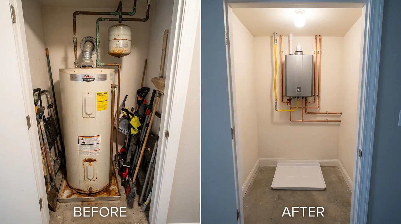 Tank water heater versus wall-mounted tankless unit comparison for Brunswick, NC homeowners