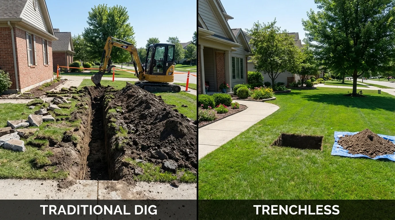 Trenchless sewer repair with minimal yard damage versus traditional excavation in Brunswick, NC